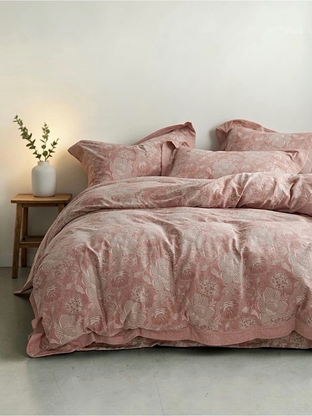NEW Anthropologie Pink Floral Cotton Boho Queen / King Bedding Duvet & Sham Set